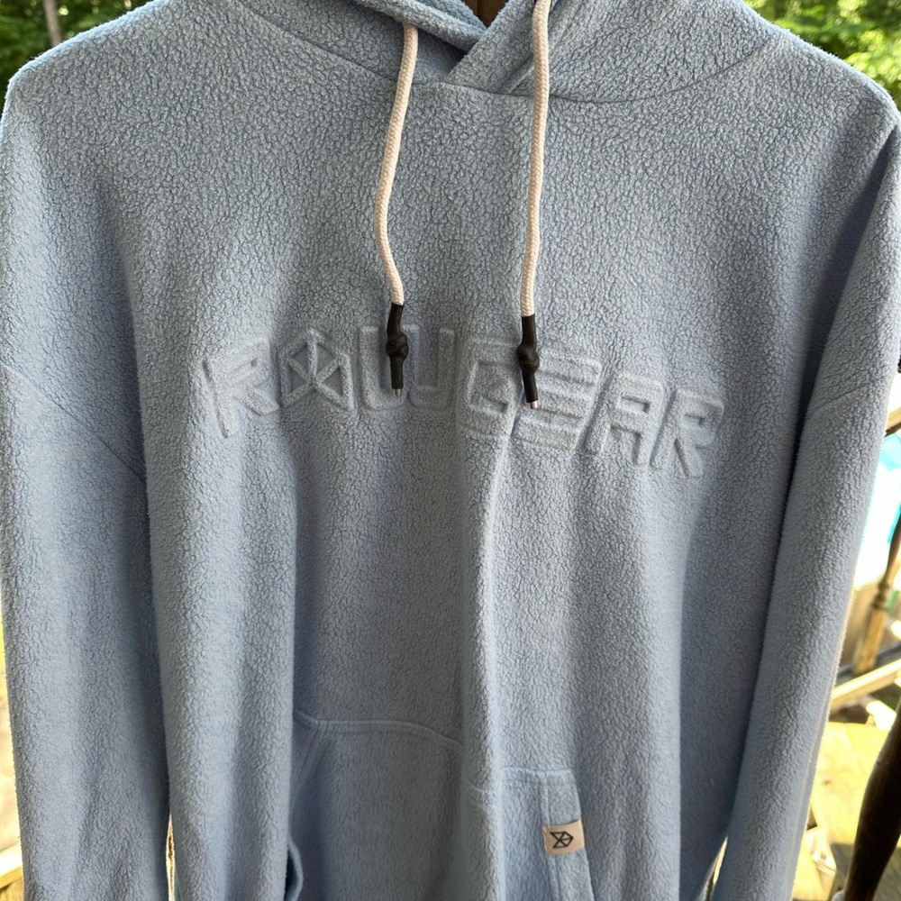 Blue Fleece Hoodie with Embossed Text